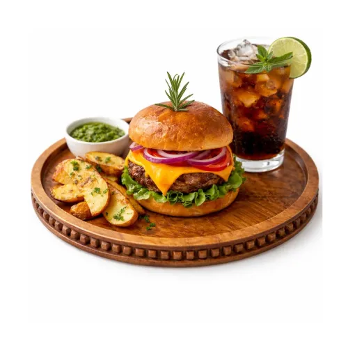 Image of Rustic Wooden Serving Tray for Food & Drinks (Set of 1)