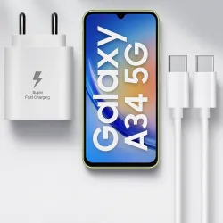 RVAT 25 W Quick Charge 3 A Wall Charger for Mobile with Detachable Cable (White, Super Fast Charger 25w for A34 5G & oth