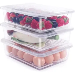 Rylan Plastic Fridge Storage Boxes (Pack Of 2), Fridge Organizer With Removable Drain Plate Tray Keeps Fruits, Vegetable