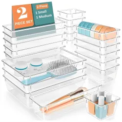 Rylan Set of 2 Drawer Organiser /Unbreakable Drawer Organizer /Dressing Table Organizer /Multi-Purpose Storage Boxes /Drawer Divider Tray for Kitchen/Bedroom /Office - (Clear Transparent)'