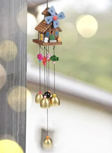 Image of Ryme Wooden and aluminum House Decorative Hanging Wood