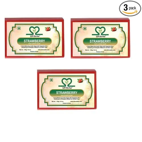 Image of S2M Herbal Handmade Strawberry Soap - Pack of 3 (3 x 125 g)