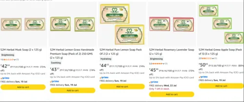 Image of S2M Herbal Soaps at minimum 76% Discount