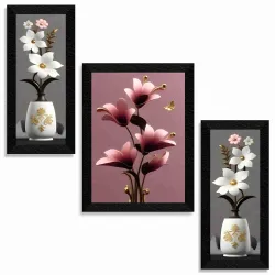 SAF Elegant Flower Pot Wall Painting Framed Set Of 3