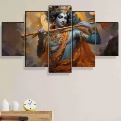 SAF krishna Paintings for Wall Decoration - Set Of Five, 3d modern art Painting for Living Room Large Size with Frames f