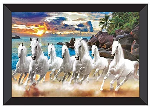 Image of SAF paintings 7 Running Horses Vastu Digital Reprint Framed Painting 