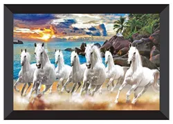 SAF paintings 7 Running Horses Vastu Digital Reprint Framed Painting 