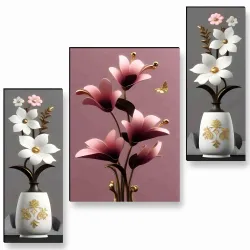SAF Paintings flower pot for Wall Decoration - Set Of 3, 3d modern art Painting for Living Room Large Size with Frames for Home Decoration, Hotel, Office painting 50.8 cm x 30.48 cm SANFJM36...