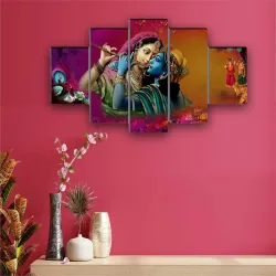 SAF paintings Set of 5 Radha Krishna Religious modern art Home decorative gift SANFPNLS32263