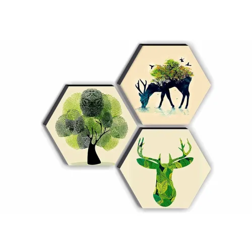 Image of SAF paintings UV Hexagon Set of 3Digital Reprint Painting