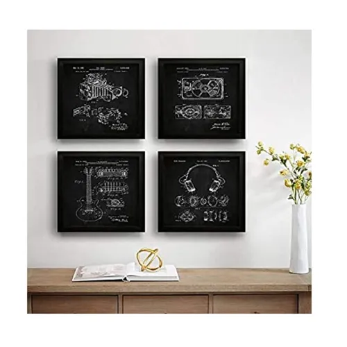 Image of SAF paintings Set of 4 Camera, Recorder, Guitar