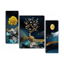 SAF paintings Unique 3D Print Deer Nature Modern Art MDF Framed Painting (SANFJM31040, Multicolour, 12 inch x 18 inch, Set of 3)