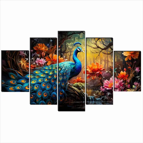 Image of SAF Peacock Paintings for Wall Decoration - (Set Of 5)