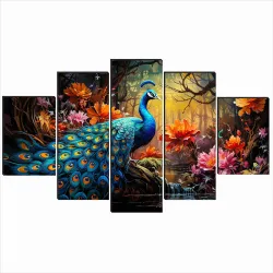 SAF Peacock Paintings for Wall Decoration - (Set Of 5)
