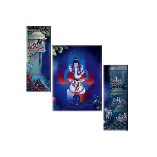 Image of SAF Set of 3 Ganesha UV Textured self-adhesive paintings (18x12 inch)