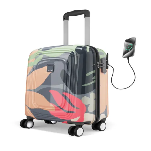 Image of Safari Aurum Printed USB Charging Port Hard Cabin Suitcase- 74L
