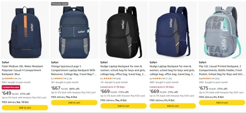 Image of Safari Backpack at minimum 75% Discount