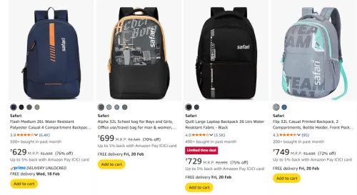 Image of Safari bagpack Minimum 70% Discount