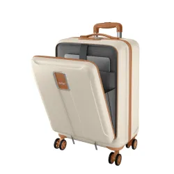 Safari Cabin Trolley Bag with Laptop Compartment, Hardside Polycarbonate Small (55cm) Suitcase | 360° 8 Wheel Spinner Travel Luggage| Recessed Combination Lock|Thorium Neo| Vanilla