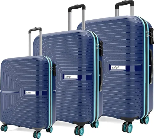Image of SAFARI Eclipseneo Hard Luggage Set of 3 (4 Wheels, Blue/Silver) 