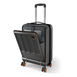 Safari Genius Cabin Trolley Bag with Laptop Compartment, Hardside Polycarbonate Small (55cm) Suitcase | 360° 8 Wheel Spinner Travel Luggage| Recessed Combination Lock|Paradox| Gunmetal