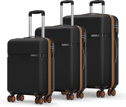 SAFARI Hard Body Set of 3 Luggage 8 Wheels - Fury 55/66/75 4W Black Tan - Black