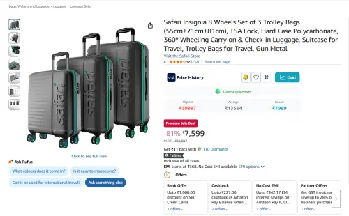 Image of Safari Insignia 8 Wheels Set of 3 Trolley Bags