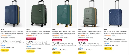 Image of safari luggage starting @ ₹1399