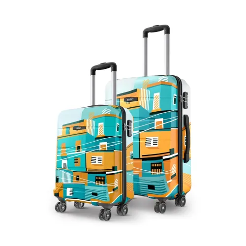 Image of Safari Oasis 2 Pc 56 & 66 cms- Smalln& Medium Polycarbonate (PC) Hard Sided 8 Wheels 360 Degree Rotation Luggage Set/Sui
