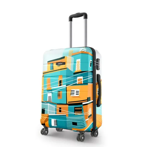 Image of Safari Oasis Neo Trolley Bag Medium Size, 65 cms Printed Hard Side Travel Bag for Men and Women, 8 Wheel Luggage Suitcas