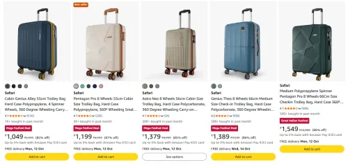 Image of Safari Suitcases & Trolley Bags at minimum 85% Discount