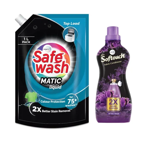 Image of SafeWash Matic Top Load Liquid Detergent 1 Kg & Softouch Fresh 2X French Perfume Fabric Conditioner 800ml