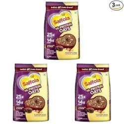 Saffola 25g High Protein Oats | 14g High Fibre | 400g | Chocolate flavour | No Refined Sugar | With Almonds, Raisin, Pumpkin and Chia Seeds | Rolled Oats for Weight management & Muscle gain