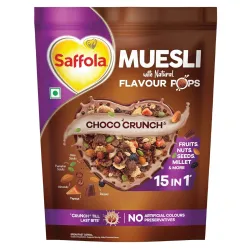Saffola Muesli Choco Crunch with Flavour Pops 400 gm 450 gm | 15 in 1 Fruit and Nuts Seeds Millet & more | Cereals for b