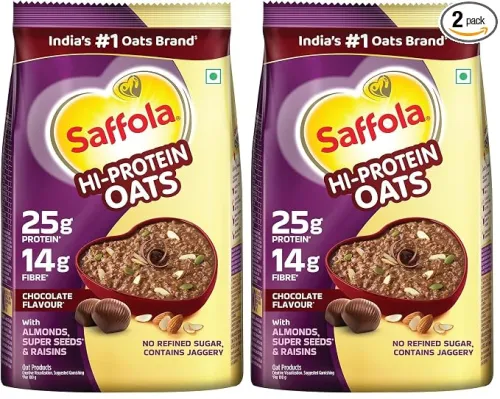 Image of Saffola 25g High Protein Oats | 14g High Fibre | 1kg | Chocolate flavour | No Refined Sugar | With Almonds, Raisin, Pump