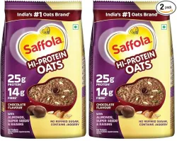 Saffola 25g High Protein Oats | 14g High Fibre | 1kg | Chocolate flavour | No Refined Sugar | With Almonds, Raisin, Pump