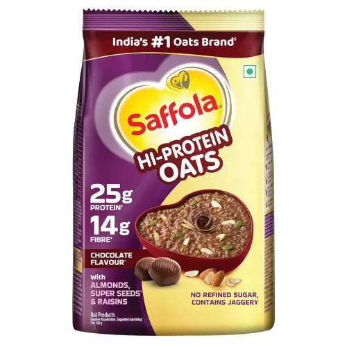 Image of Saffola 25g High Protein Oats | 14g High Fibre | 400g | Chocolate flavour | No Refined Sugar | With Almonds, Raisin, Pum