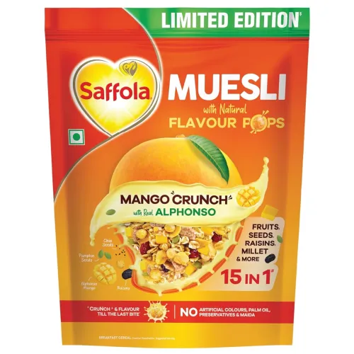 Image of Saffola Muesli Mango Crunch, with Real Alphonso Mango 400g | Limited Edition, with crunchy Flavour Pops | Breakfast Cere