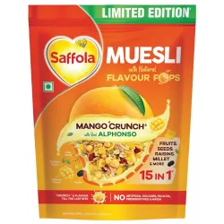 Saffola Muesli Mango Crunch, with Real Alphonso Mango 400g | Limited Edition, with crunchy Flavour Pops | Breakfast Cere