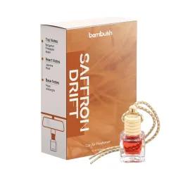Saffron Drift Car Air Freshener Hanging Perfume | Premium Lasting Car Fragrance | Bergamot, Pineapple, Jasmine, Rose & Musk Aroma | Luxury Car Perfume for Car, SUV, Office & Home | 10ml