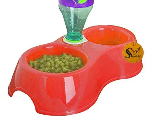 Image of Sage Square 2 in 1 Anti Slip Food Bowl with Water Bowl for Dog / Cat / Puppy / Kitten and Other Pets (Red)