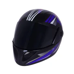 Sage Square ABS ISI Certified Tinted Visor High Standard Safety Enhanced Design Extra Comfort Plus Full Face Graphic Helmet (Black Glossy, Blue, Size: Large)