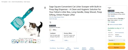 Image of Sage Square Convenient Cat Litter Scooper with Built-in Poop Bag Dispenser 