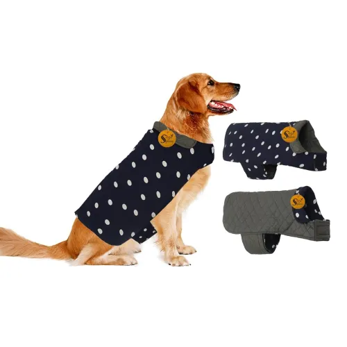 Image of Sage Square Dog Reversible Polka Print Winter Coat – Insulated Jacket with Adjustable Strap, Soft Lining, Stylish Polka 
