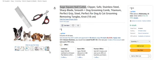 Image of Sage Square Nail Cutter, Clipper, Safe, Stainless Steel, Sharp Blade, Smooth + Dog Grooming Comb, Titanium, Perfect Grip