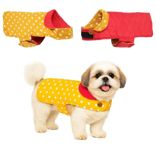 Image of Sage Square Dual-Sided Polka Dot Dog Jacket – Protective Cold-Weather Gear for Pets, Lightweight, Cushioned, Designed fo