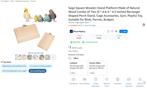 Image of Sage Square Wooden Stand Platform Made of Natural Wood Combo of Two (3 * 4 & 6 * 4.5 inches) Rectangle Shaped Perch Stan