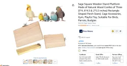 Sage Square Wooden Bird Perch Stand Combo