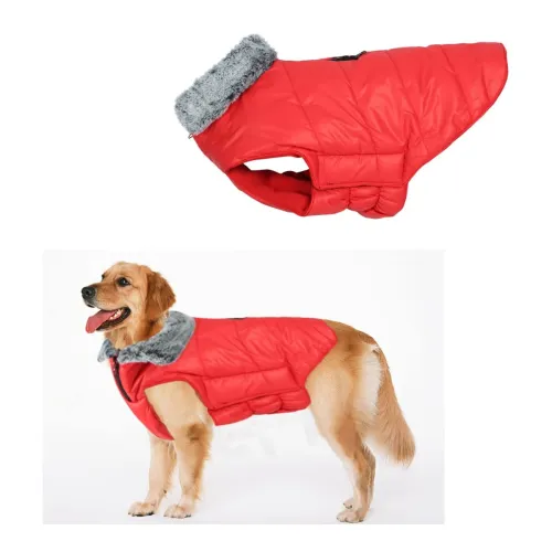 Image of Sage Square Quilted Fur Dog Winter Coat Jacket– Windproof, Waterproof, Pet Apparel, Insulated, Adjustable, Soft & Snug, 