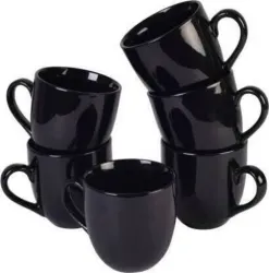 Sai shine craft Pack of 6 Ceramic, Bone China KTCeSTORE Pack of 6 Ceramic Tea/Coffee Cups 130 Ml (Black)  (Black, Cup)